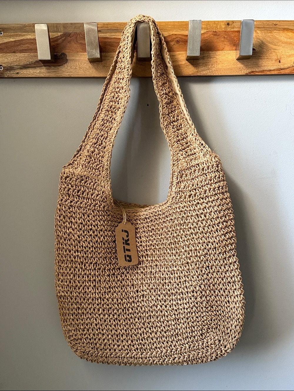Woven Shoulder Tote Bag in Natural Tan